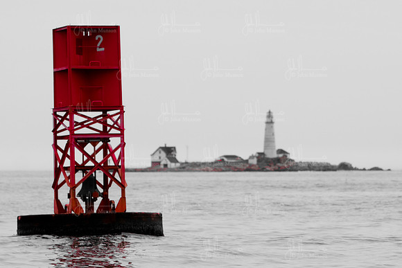 Boston Harbor Buoy with Boston Light in Background